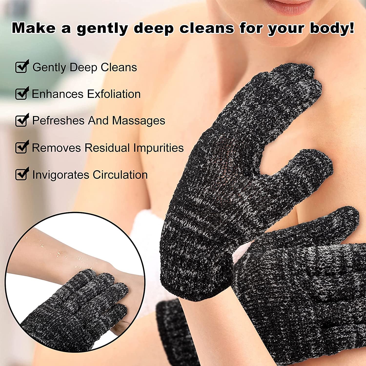 Organic antibacterial Bamboo Charcoal Exfoliating shower gloves 