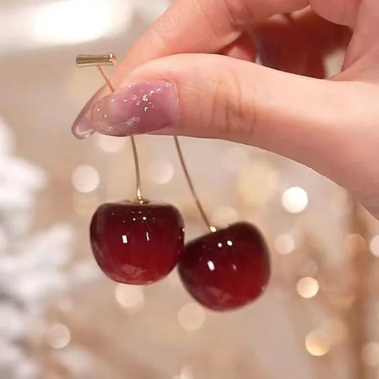 Ruby Red Cherry Earrings