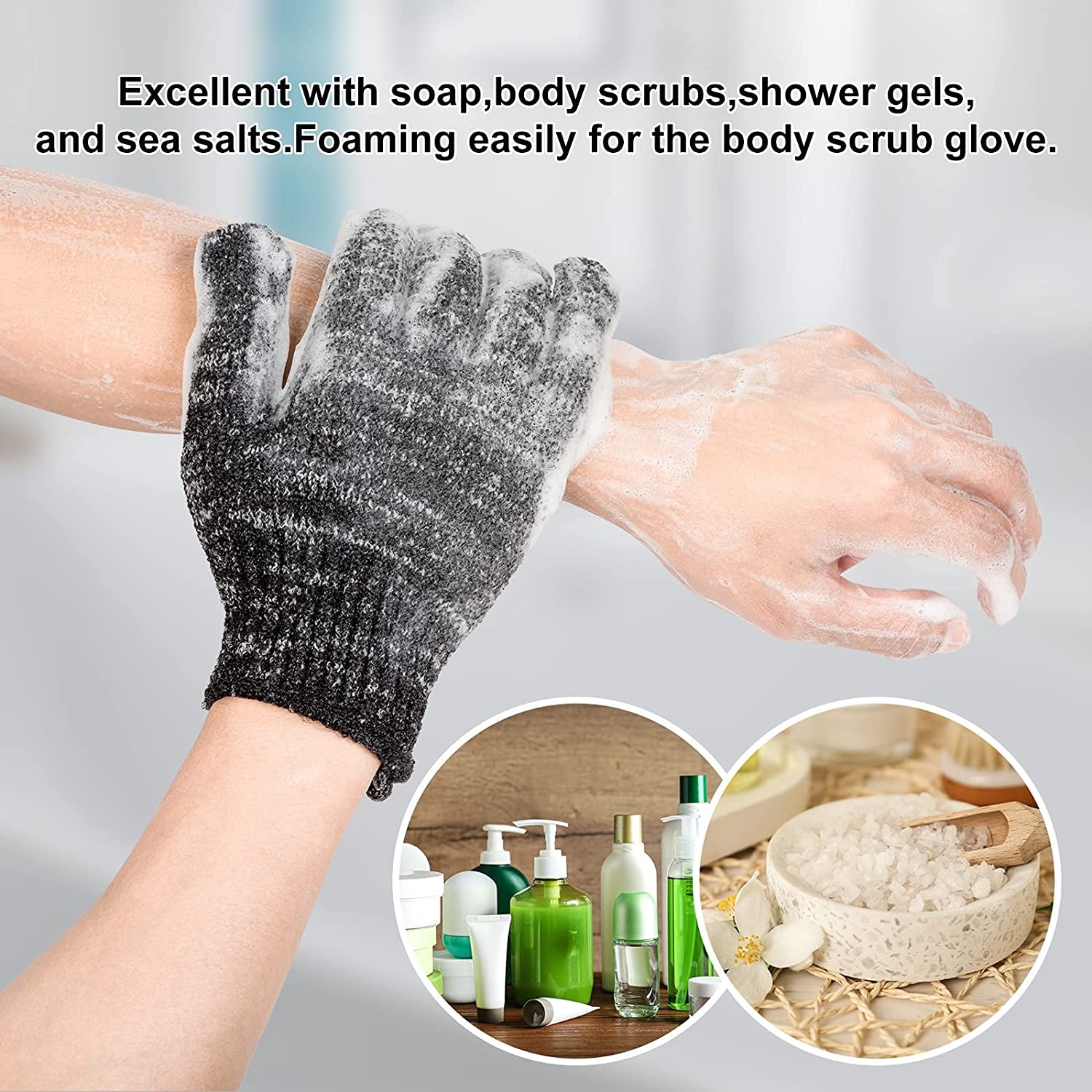 Organic antibacterial Bamboo Charcoal Exfoliating shower gloves 