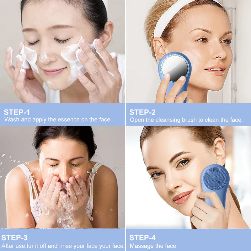 Facial Cleansing Brush Ddevice Face Scrubber Waterproof Face Scrub Brush Electric Silicone Face Scrubber Cleanser Brush